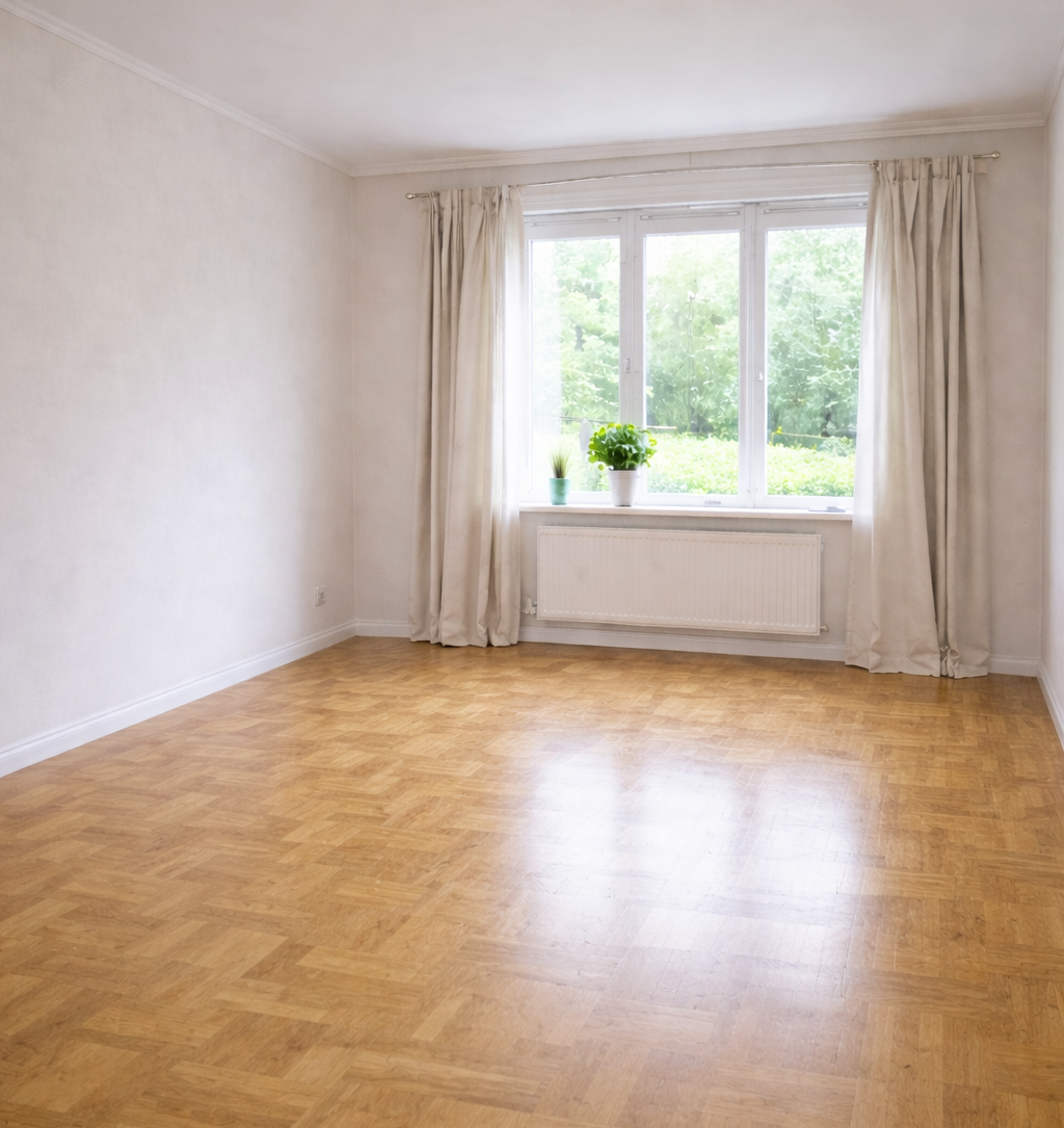 Nystädad och tom bostad efter dödsbo flyttstädning inför överlämning